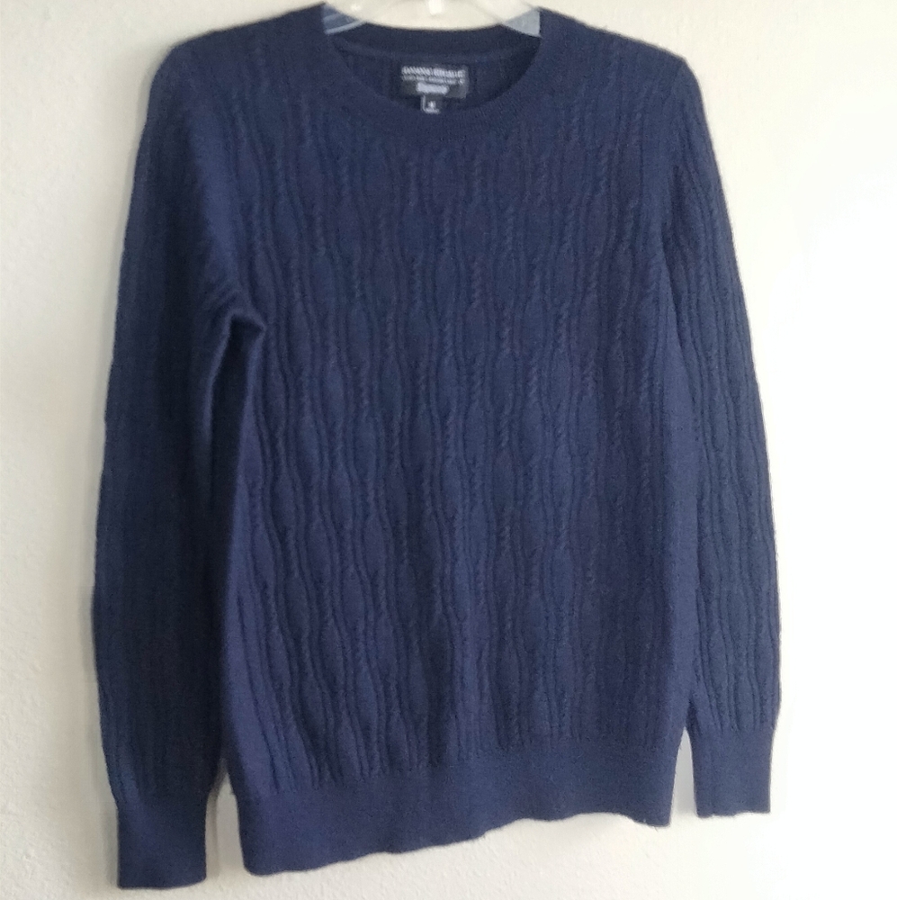 Banana Republic Medium Navy Blue Crewneck Cable Knit Sweater Wool And Cashmere